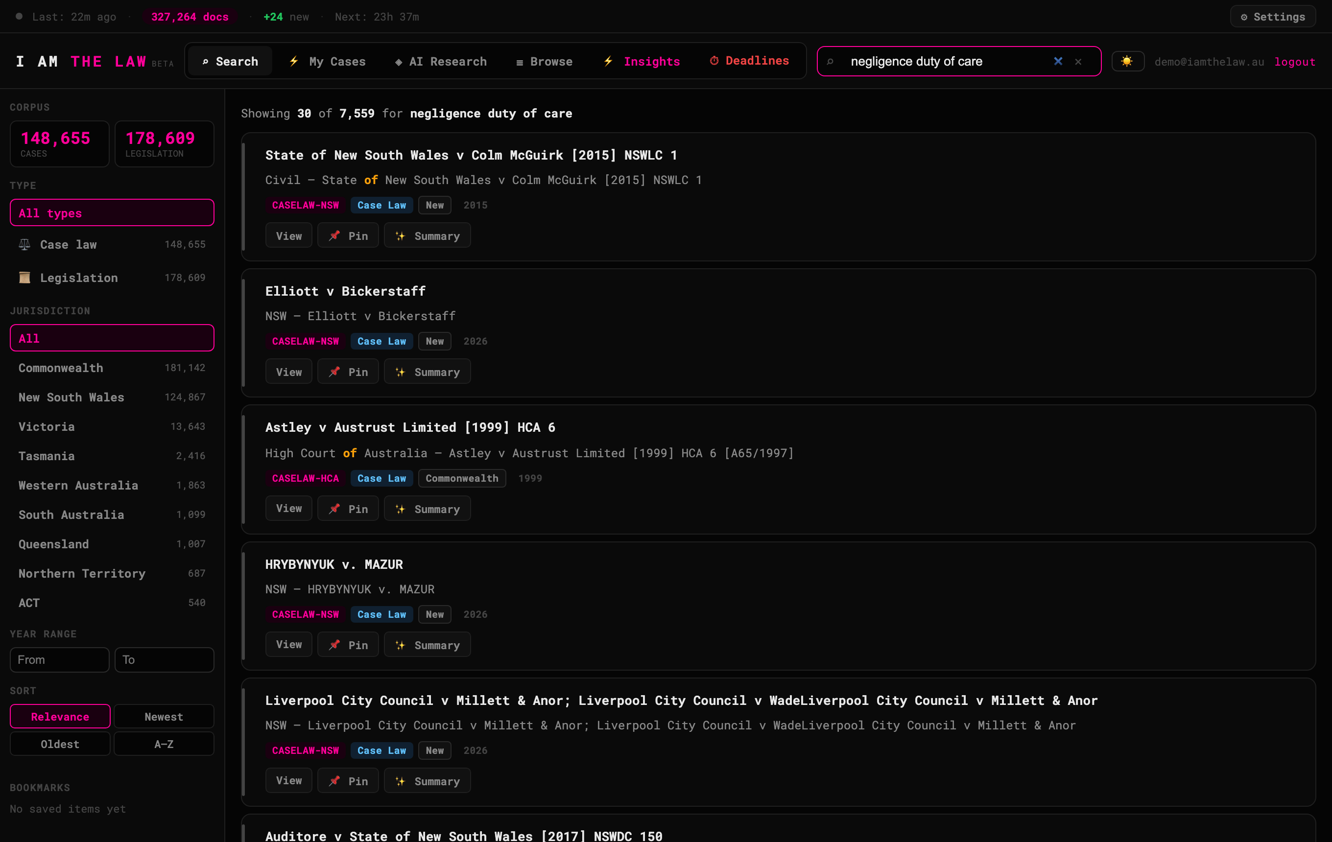 Full-text legal search results